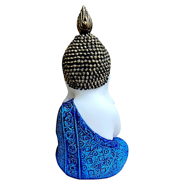 Buddha Statue Blue Robe Meditation | Peaceful Praying Buddha Figurine | Zen Buddhist Home Decor | Resin Mindfulness Sculpture | Spiritual Yoga Gift | Feng Shui Prosperity Ornament | Prayer Ha - Karigaari India Aesthetic Home Decor