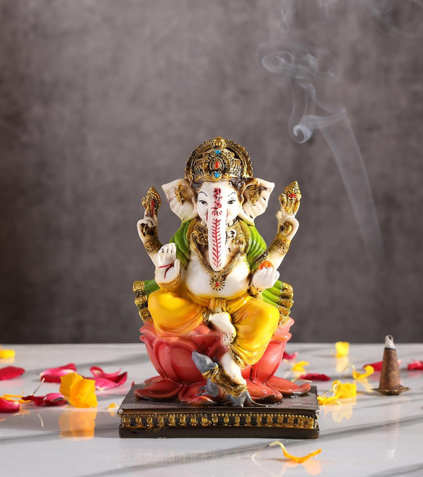 Radiant Multi-Color Ganesha Idol  - Auspicious Resin Statue for Prosperity & Festive Home Decor