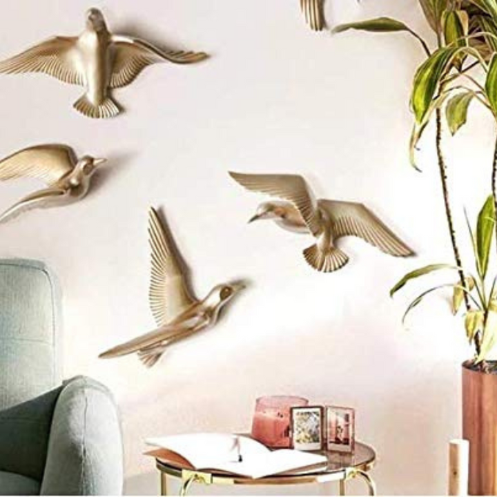 Metallic Finish Flying Birds Wall Decor - Modern Gold Art Set - Karigaari India Aesthetic Home Decor