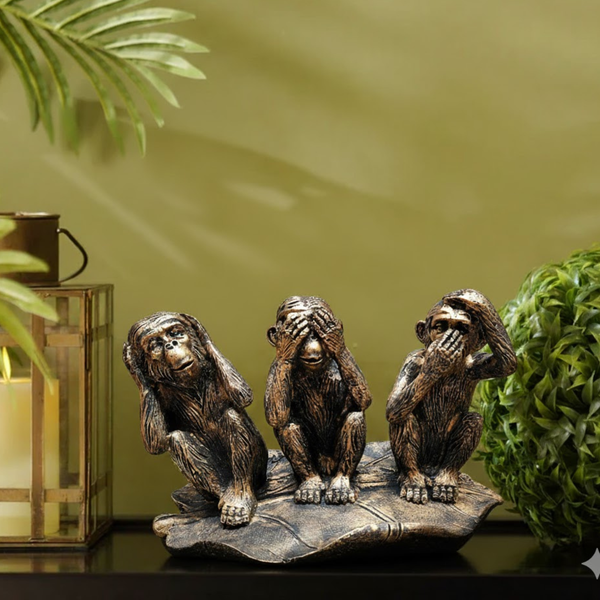 Karigaari India Resin Three Wise Monkey Figurine Idol | See No Evil, Hear No Evil, Speak No Evil Showpiece | Decorative Monkey Statue for Home & Office | Unique Gift for Positivity & Good Vibes