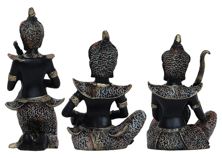 Handcrafted Ployresin Lord Buddha Black Colour Statues Showpiece Home Decor/Office Decor/Spiritual Gift, Three Pieces - Karigaari India Aesthetic Home Decor