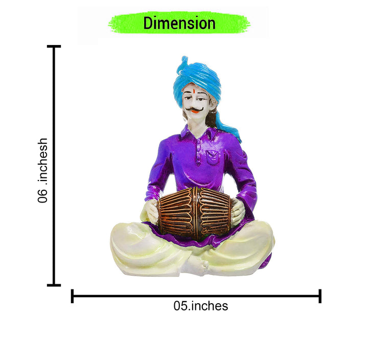Joyful Beats of Rajasthan: Exquisite Resin Sculpture of a Folk Musician with Drum - Karigaari India Aesthetic Home Decor