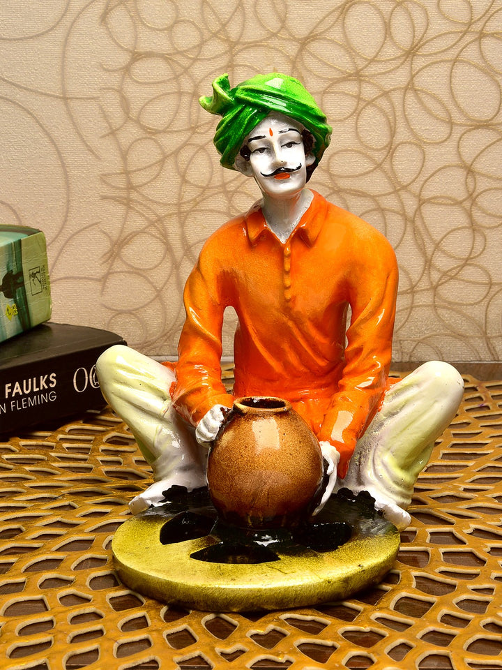 Rajasthani Village Man Figurine with Pot Handcrafted Resin Human Statue for Home Décor - Karigaari India Aesthetic Home Decor