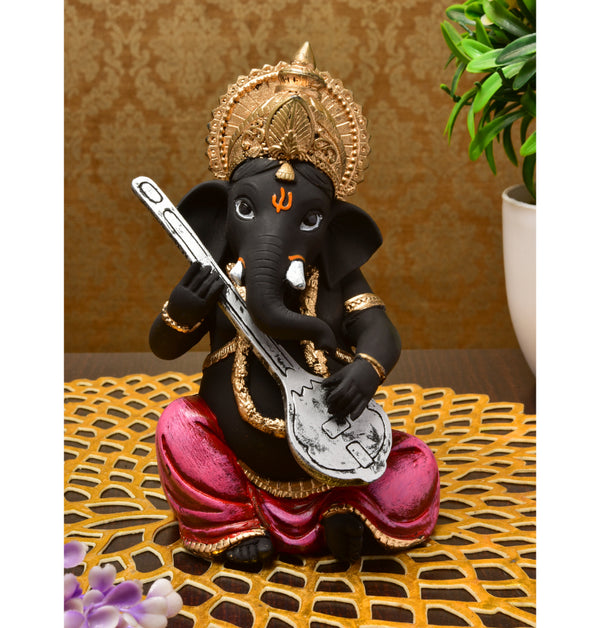 Elegant Musical Ganesha Idol Playing Veena | Resin Ganpati Statue for Home Decor & Gifting | Divine Lord Ganesh Murti for Mandir, Living Room, Office - Karigaari India Aesthetic Home Decor