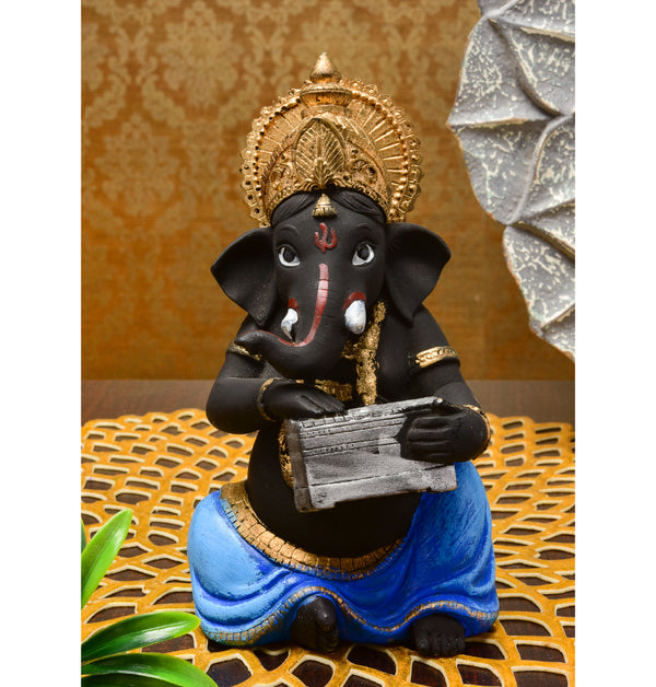 Melodic Blessings Ganesha: Intricately Crafted Resin Idol with Harmonium - Spiritual & Festive - Karigaari India Aesthetic Home Decor