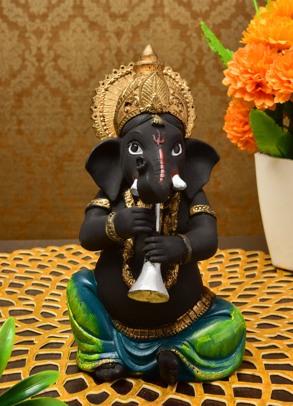 Shehnai Bliss Ganesha Idol in Resin Auspicious Home Decor Showpiece & Spiritual Gift for Ganesh Lovers - Karigaari India Aesthetic Home Decor