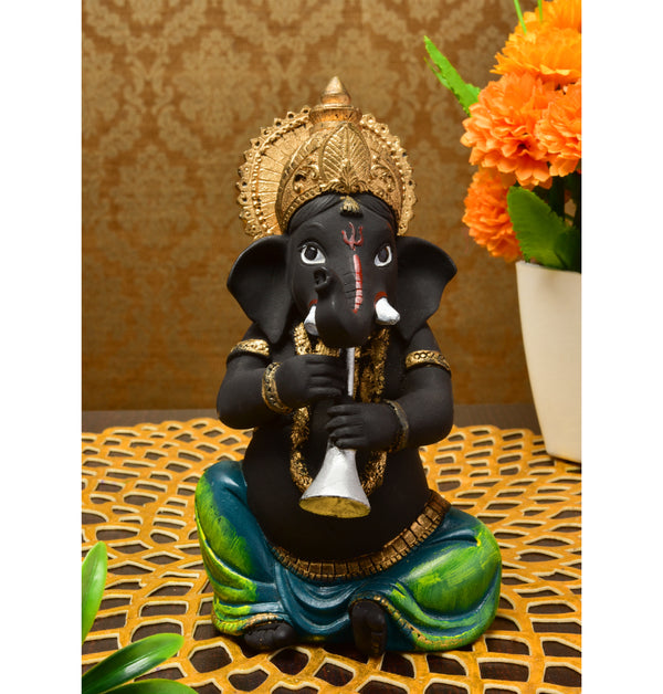 Resin Ganesha with Shehnai: Auspicious Idol for Positive Vibes & Musical Charm - Karigaari India Aesthetic Home Decor