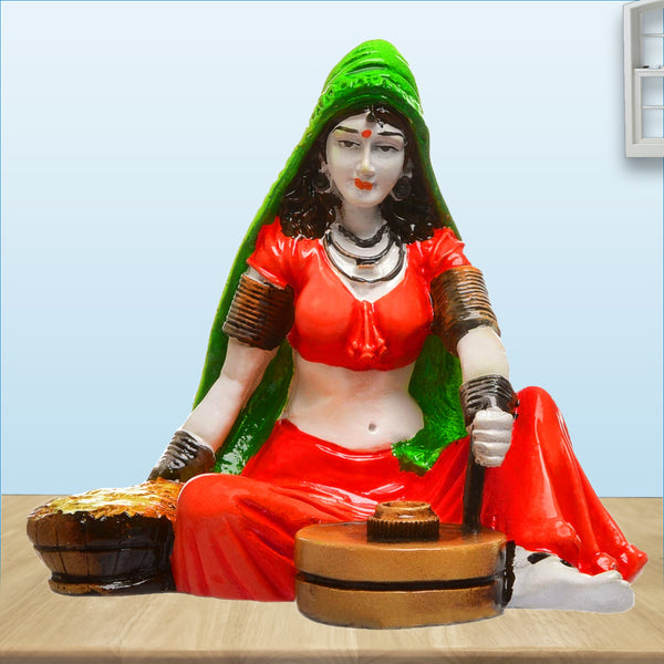 Traditional Rajasthan: Unique Resin Lady Using Chakki Statue - Indian Rural Life Art