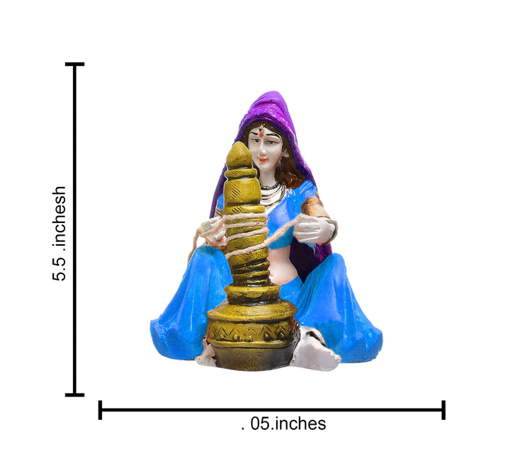 Heritage Homemaker Figurine: Hand-Painted Resin Rajasthani Woman with Butter Churn - Karigaari India Aesthetic Home Decor