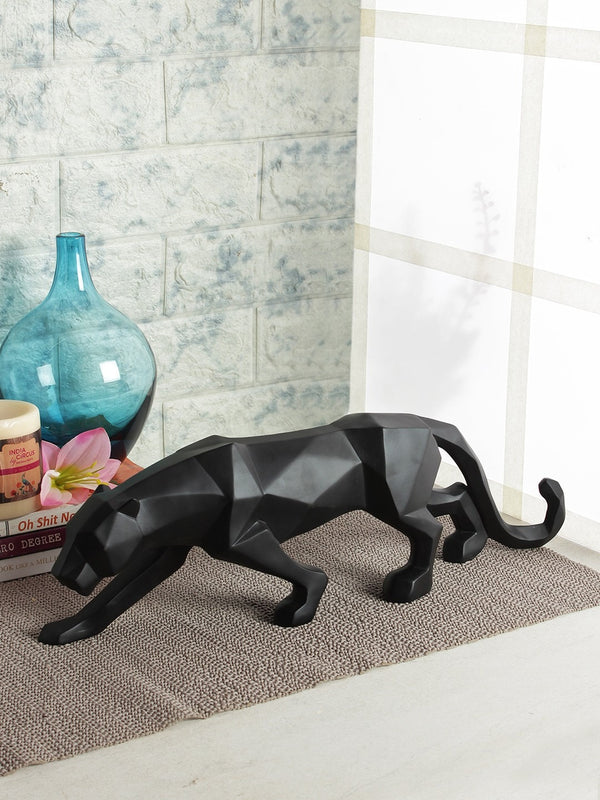 Resin Geometric Black Leopard Figurine | Modern Animal Sculpture for Home & Office Decor | Stylish Wildlife Showpiece