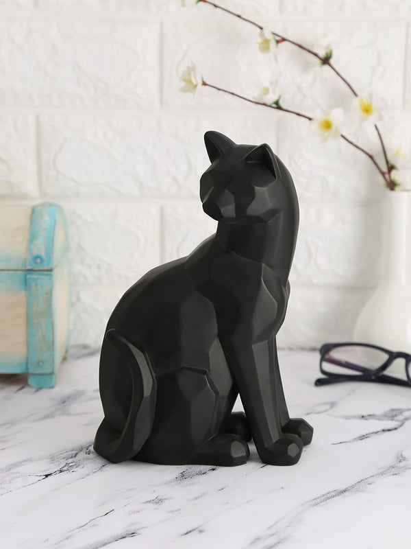 Resin Black Cat Figurine | Elegant Animal Showpiece for Home & Office Decor | Luxury Gifting Sculpture