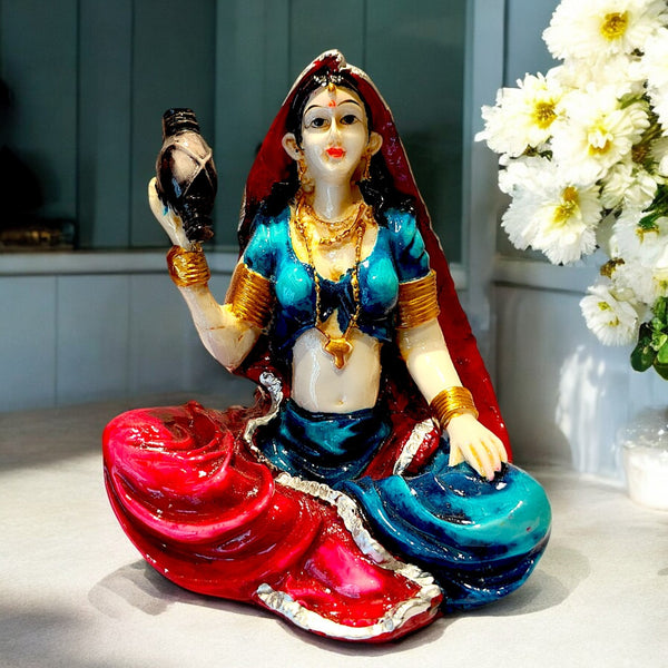 Rajasthani Women Figurine | Handcrafted Resin Statue Celebrating Traditional Rajasthan Culture | Home Decor & Gifting Showpiece