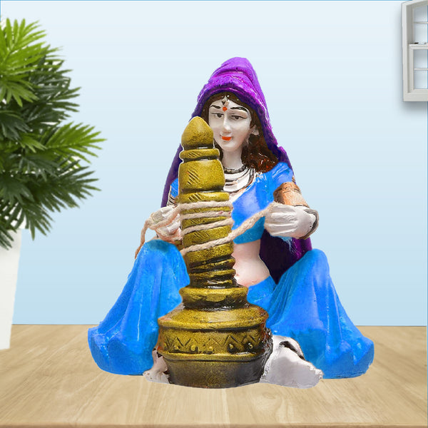 Heritage Homemaker Figurine: Hand-Painted Resin Rajasthani Woman with Butter Churn
