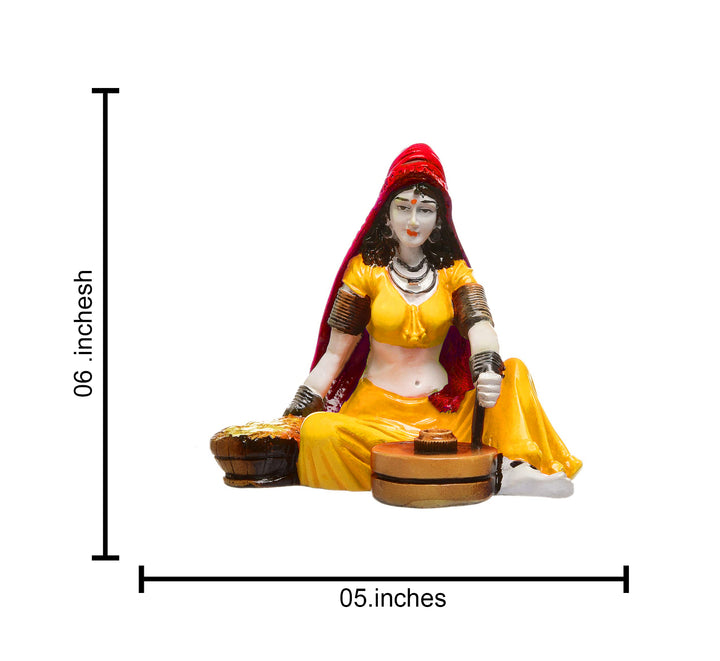 Handcrafted Rajasthani Village Woman Figurine - Traditional Yellow Attire Resin Statue - Ethnic Indian Home Decor Art Piece - Karigaari India Aesthetic Home Decor