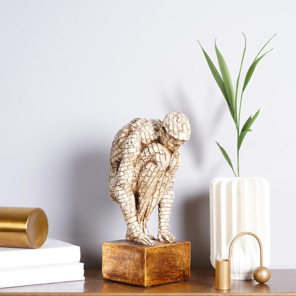 Abstract Contemplative Human Figure Sculpture  - Textured Resin Art Showpiece for Modern Decor & Gifting