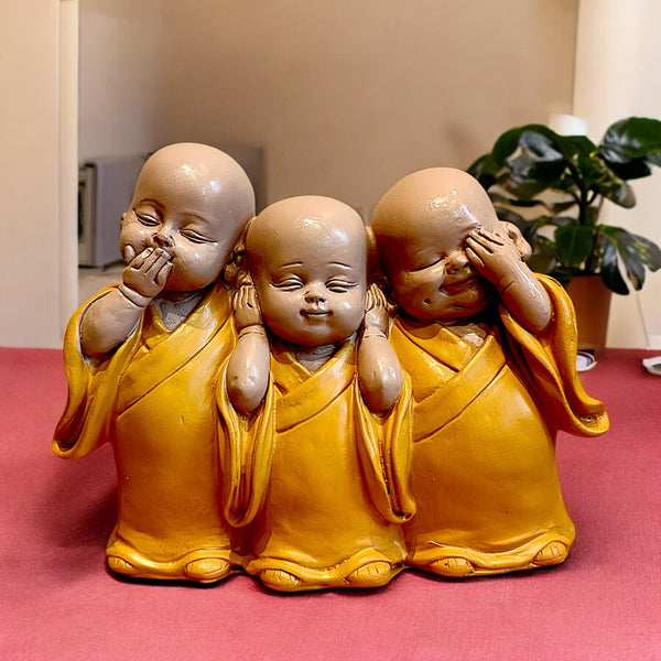 Set of 3 No Evil Buddha Figurines – Resin Statues | Spiritual Home Décor & Meditation Gift | Tabletop, Shelf & Living Room Accent