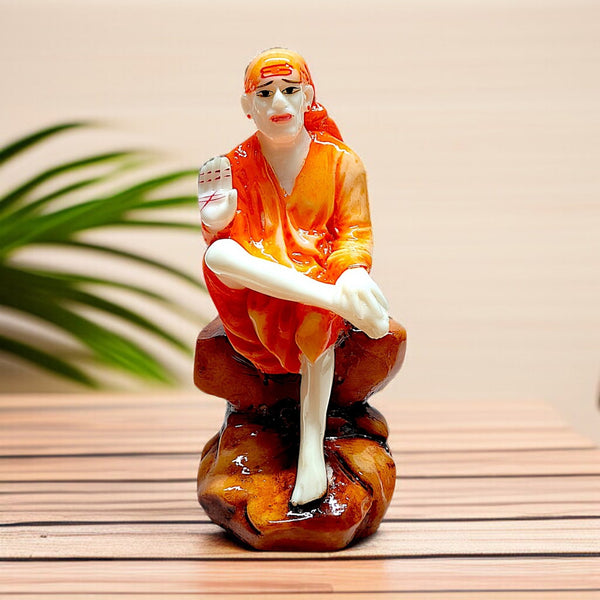 Karigaari India Resin Sai Baba Figurine  | Handcrafted Spiritual Idol for Home & Office Decor | Blessings Statue for Pooja Room & Gifts
