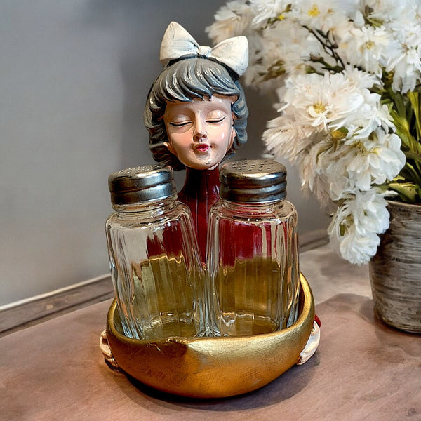 Resin Girl Figurine Salt & Pepper Bottle | Cute Kitchen Décor & Tabletop Accessory | Home & Gift Decoration