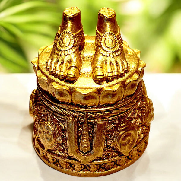 Laxmi Charan Paduka Box | Premium Resin Figurine with Decorative Storage Box for Wealth & Prosperity | Spiritual Home Decor & Gift