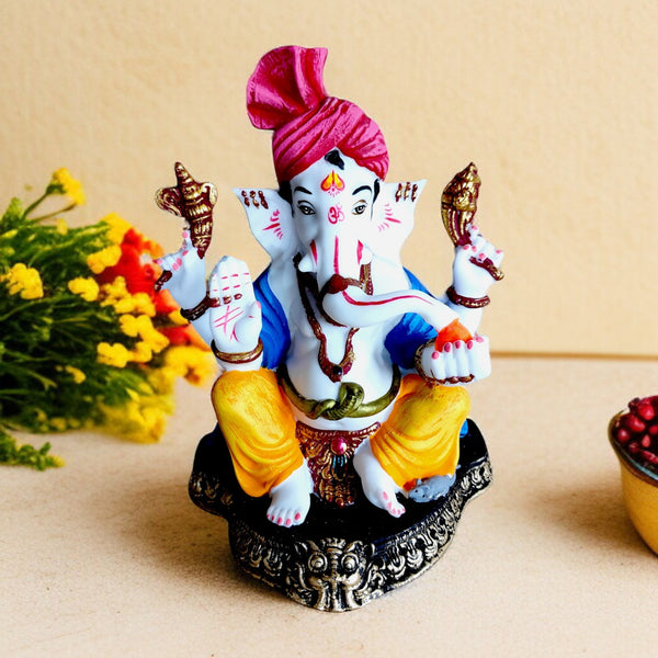 Karigaari India Resin Multicolor Ganesha Figurine Idol | Handcrafted Lord Ganesha Statue for Home & Office Decor | Spiritual Ganpati Showpiece | Festival & Gift Item