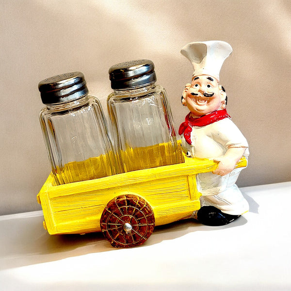 Resin Chef Figurine with Yellow Cart Salt | Cute Kitchen Décor & Tabletop Accessory | Home & Gift Decoration