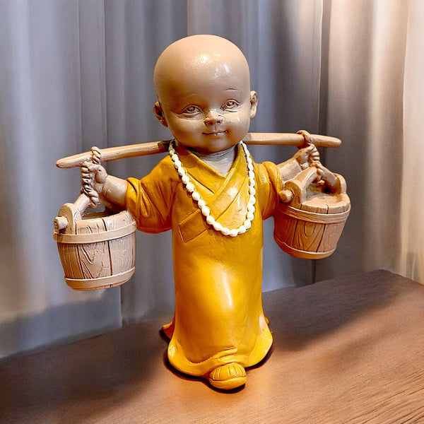 Resin Buddha Figurine Holding 2 Buckets | Spiritual Home Décor & Meditation Statue | Tabletop, Shelf & Living Room Accent | Unique Gift Idea