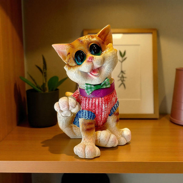 Resin Cat Figurine for Home Decor | Elegant Cat Statue for Living Room, Bedroom, Office & Gifting | Cute Animal Showpiece for Modern Interiors