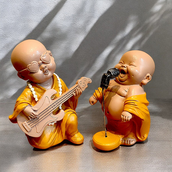 Resin Buddha Figurine Set – 2 Pieces | Playful & Singing Buddha Statues | Home Décor & Spiritual Gifts | Meditation, Shelf & Tabletop Decoration