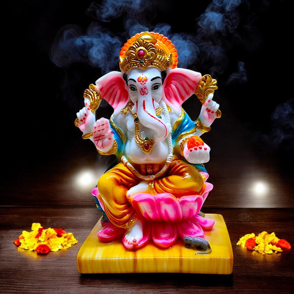 Vibrant Resin Ganesha Idol | Hand-Painted Lord Ganesha Statue for Home Decor and Pooja | Perfect Gift for Prosperity and Success