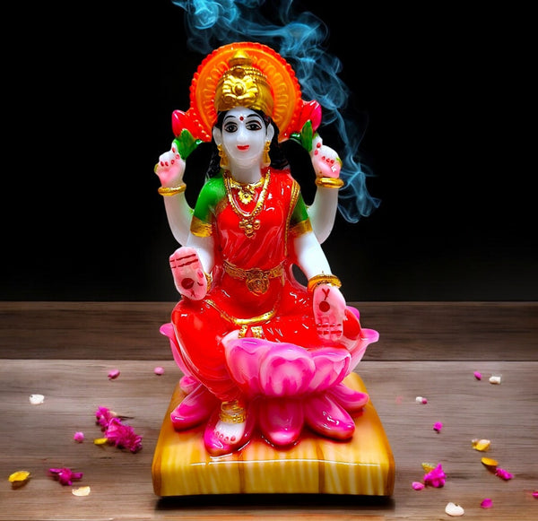 Elegant Resin Lakshmi Idol | Beautiful Hand-Painted Goddess Lakshmi Statue for Home Decor and Pooja | Perfect Gifting Item for Wealth, Prosperity, and Blessings